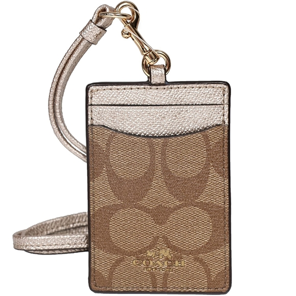 🤎COACH ID LANYARD SIGNATURE KHAKI TAN / PLATINUM - Picture 1 of 5